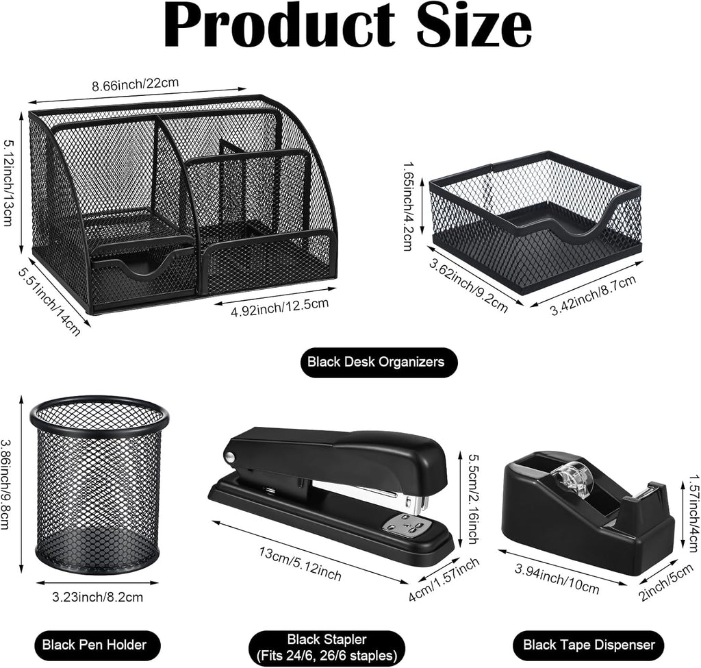 Black Desk Organizer and Accessories, Black Desk Asccessories Office Supply Kit Include Mesh Desktop Organizer