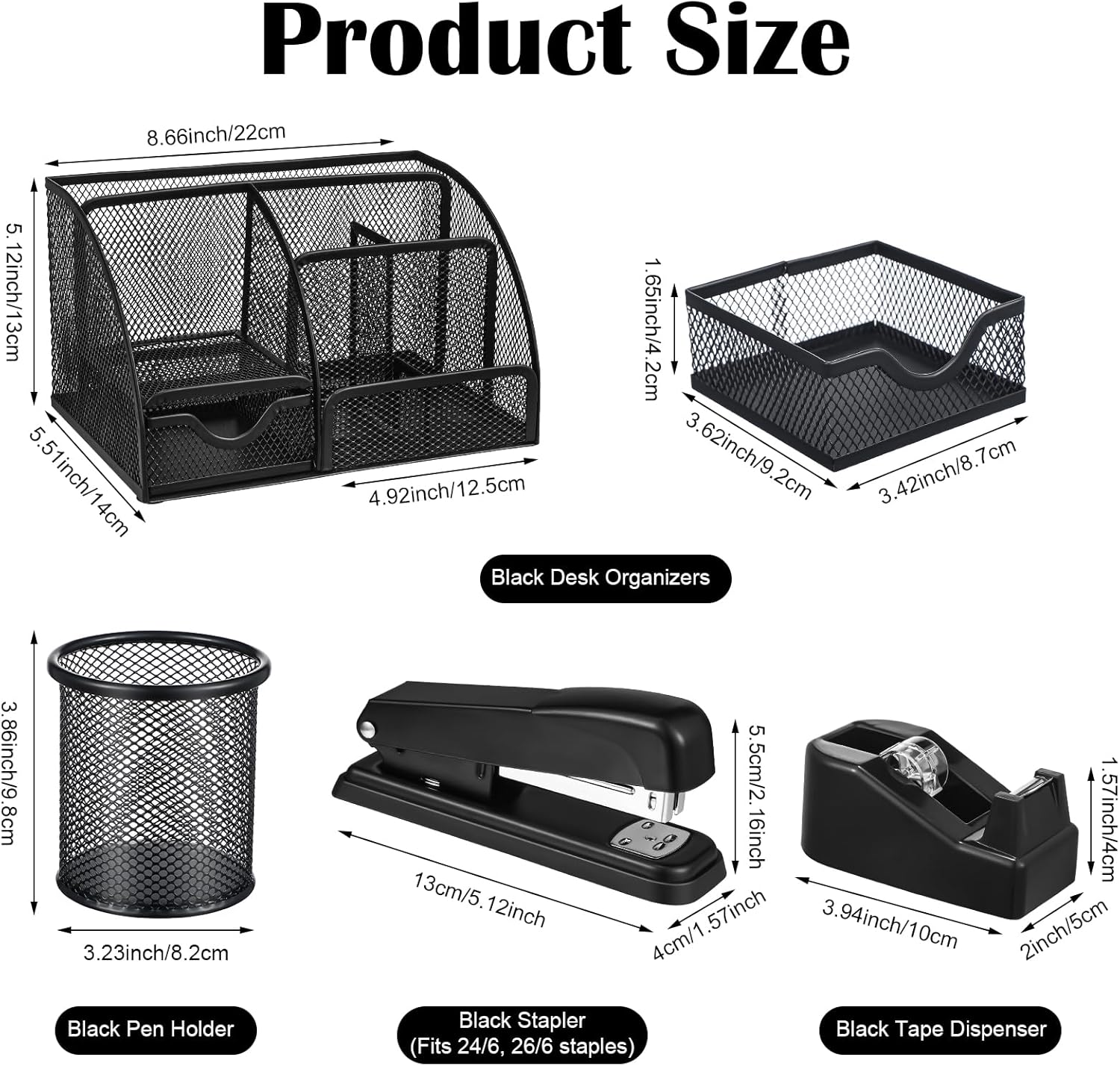 Black Desk Organizer and Accessories, Black Desk Asccessories Office Supply Kit Include Mesh Desktop Organizer