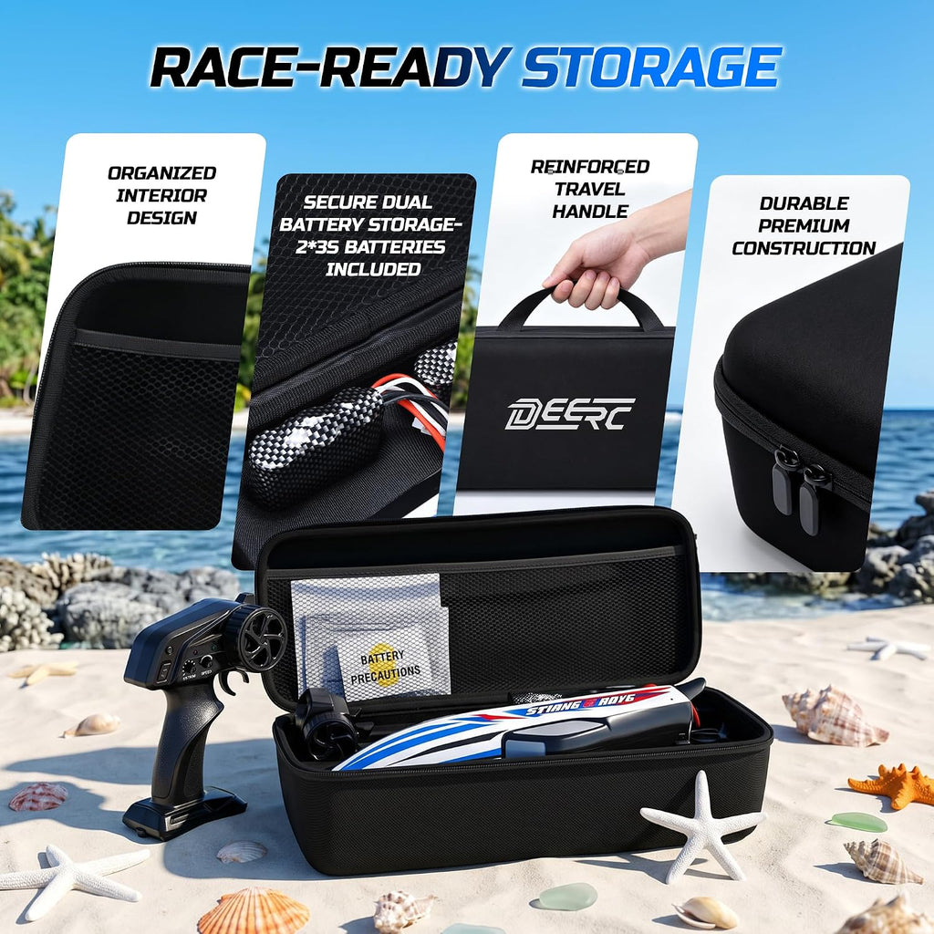 16" Brushless RC Boat for Adults, 35+ KPH, Self-Righting, 2 Batteries | 3S Power, Capsize Recovery, Carrying Case