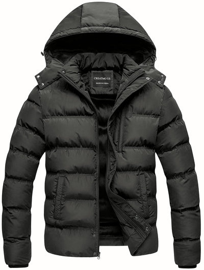 Puffy Jackets for Men Men's Puffer Jacket Winter Thickened Coat Warm Snow Outerwear with Hood Grey XL