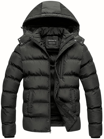 Puffy Jackets for Men Men's Puffer Jacket Winter Thickened Coat Warm Snow Outerwear with Hood Grey XL