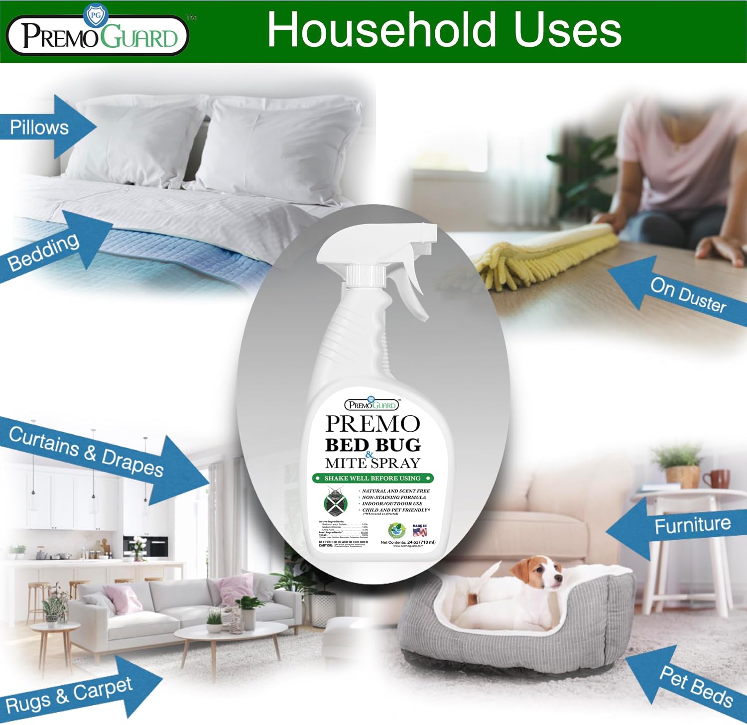 Bed Bug & Mite Killer Spray – University Tested 100% Kill Rate | Natural, Safe for Bedding, Furniture, Fabrics, and