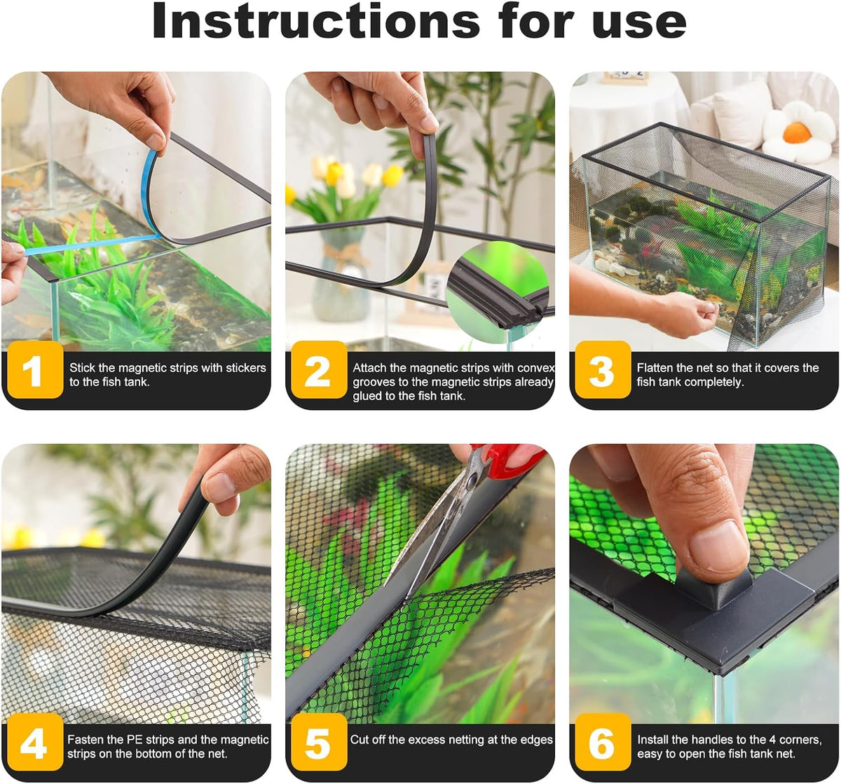 Fish Tank Lid Magnetic Aquarium Lid Tank Hood top Cover Anti-Jumping Net Cover Mesh to Protect Fish Jumping Out of
