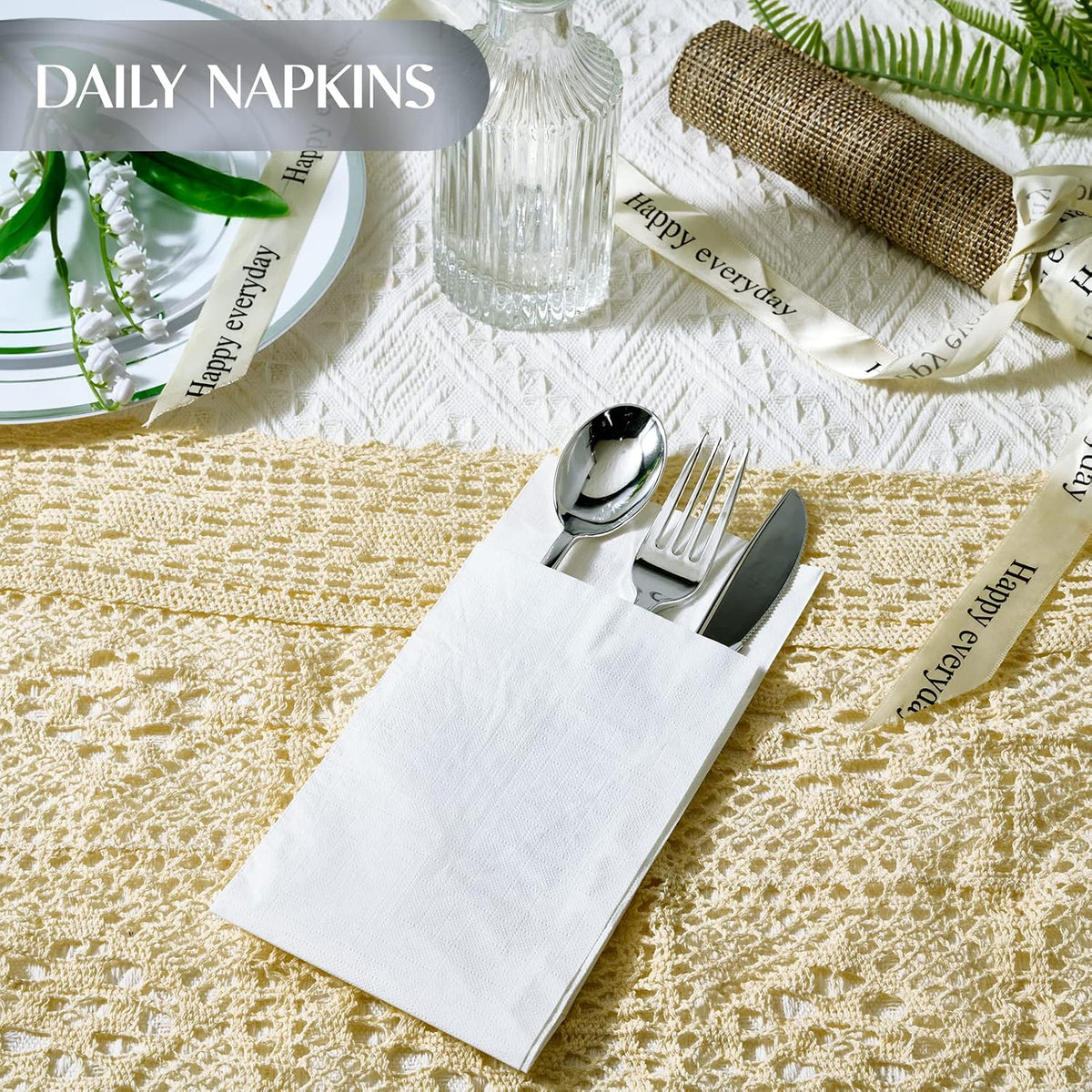600 Pack Paper Napkins, Soft Disposable Dinner Napkins, 3 Ply, White