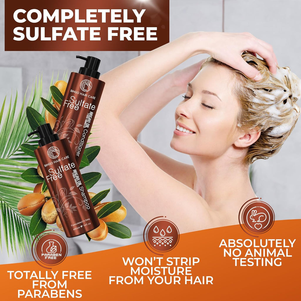 Moroccan Argan Oil Shampoo and Conditioner Set - Sulfate Free, Anti Frizz Hydrating Care for Women - Deep