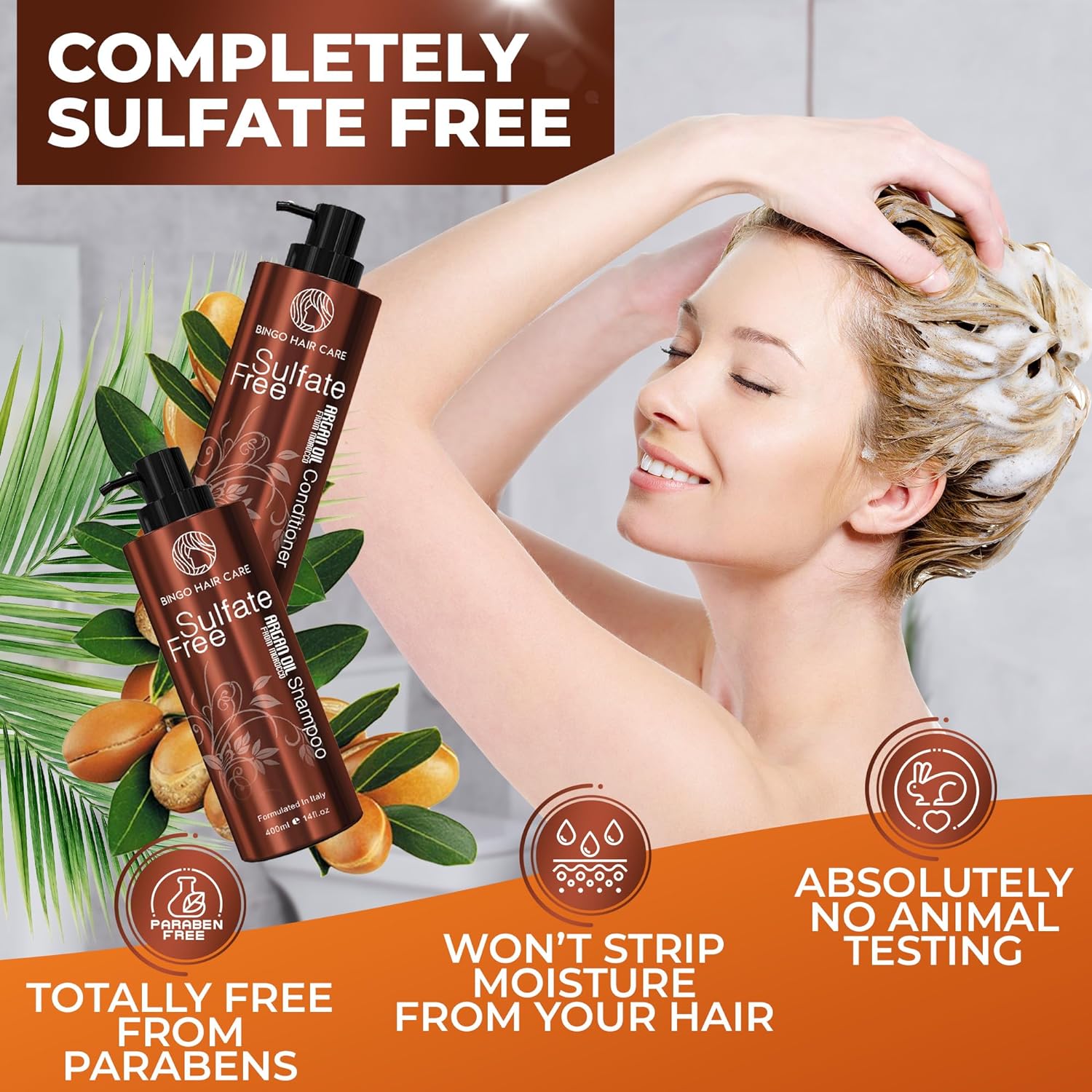 Moroccan Argan Oil Shampoo and Conditioner Set - Sulfate Free, Anti Frizz Hydrating Care for Women - Deep