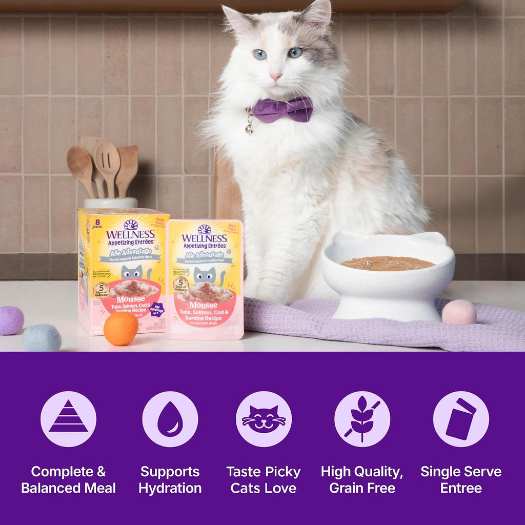Appetizing Entrées Age Advantage Mousse Senior Wet Cat Food, Natural, Protein Rich, Grain Free, Tuna, Salmon, Cod