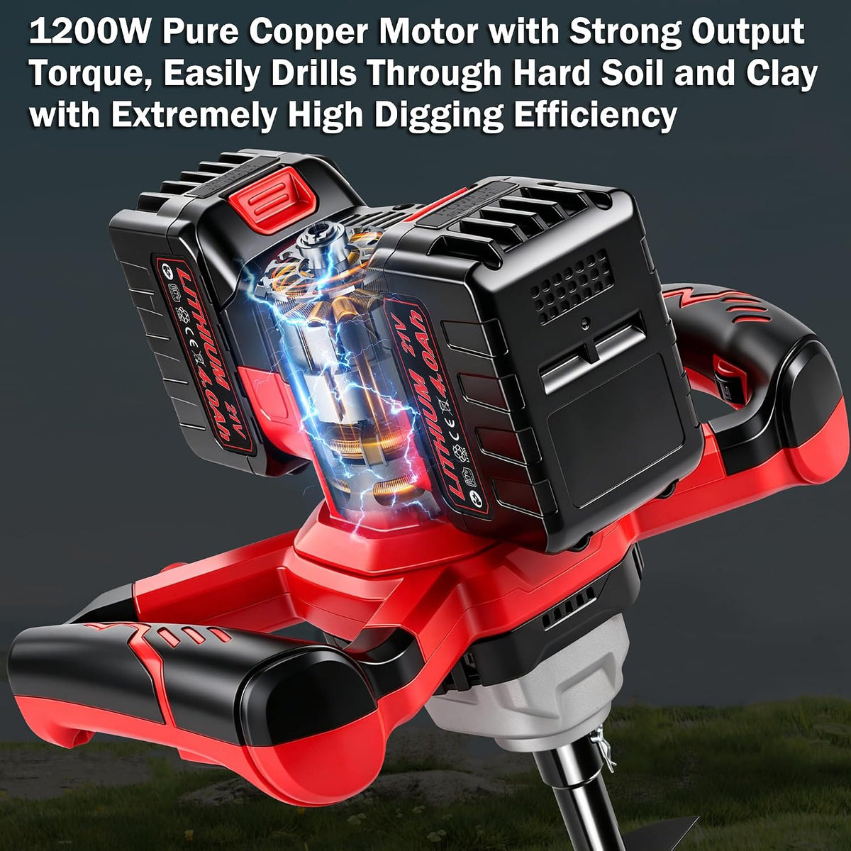 Auger Post Hole Digger,Electric Earth Auge, Equipped with 6-Inch Drill Bit and Two 4.0Ah Batteries. It Supports