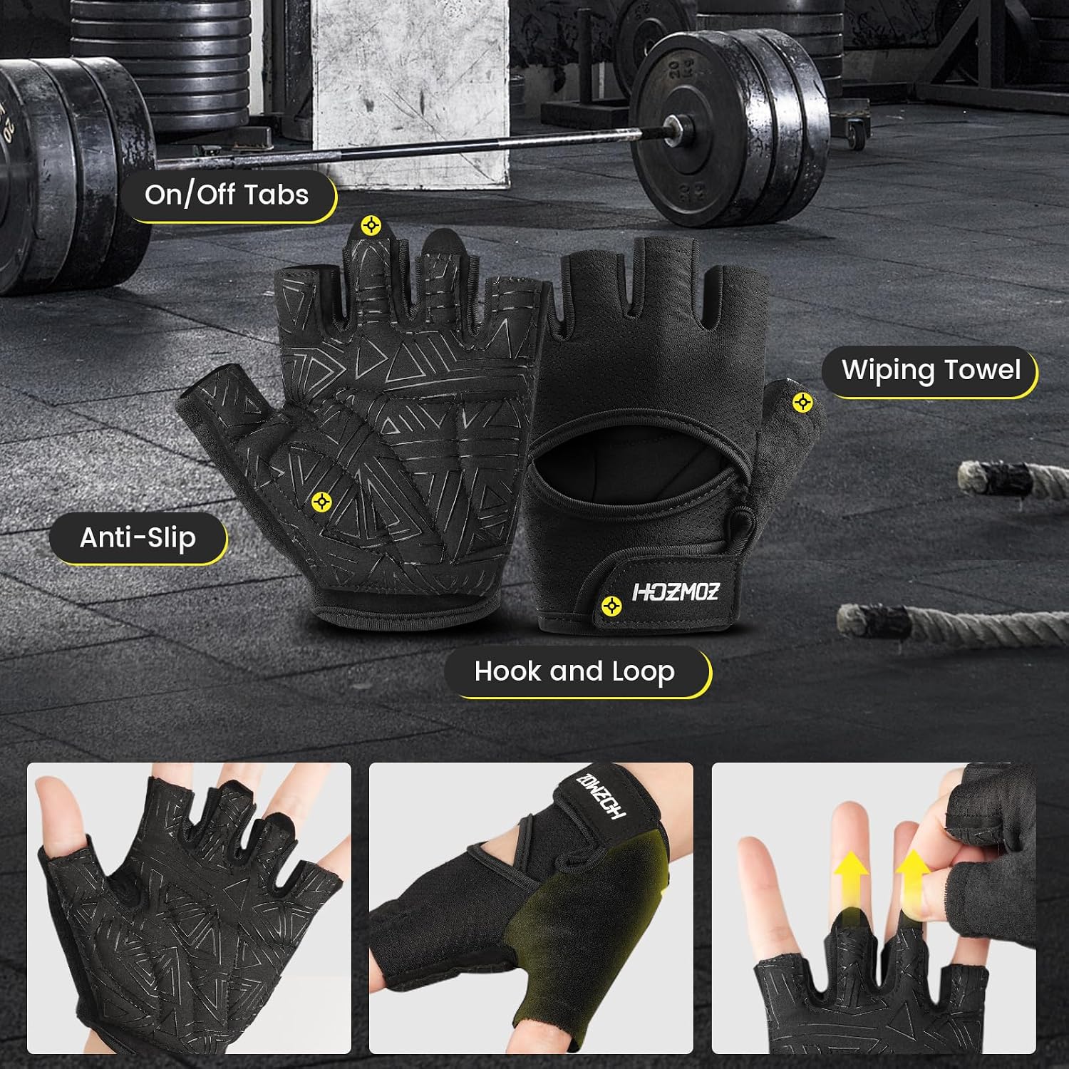 Ventilated Weight Lifting Gloves, Thick Padded Workout Gym Gloves with Full Palm Protection & Grip & Shock Absorption