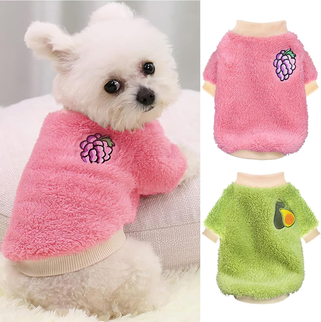 XXS Dog Sweaters for Small Dogs Girl, 2 Pack Warm Fleece Dog Sweater for Winter, Cute Puppy Clothes Small Doggie Coat