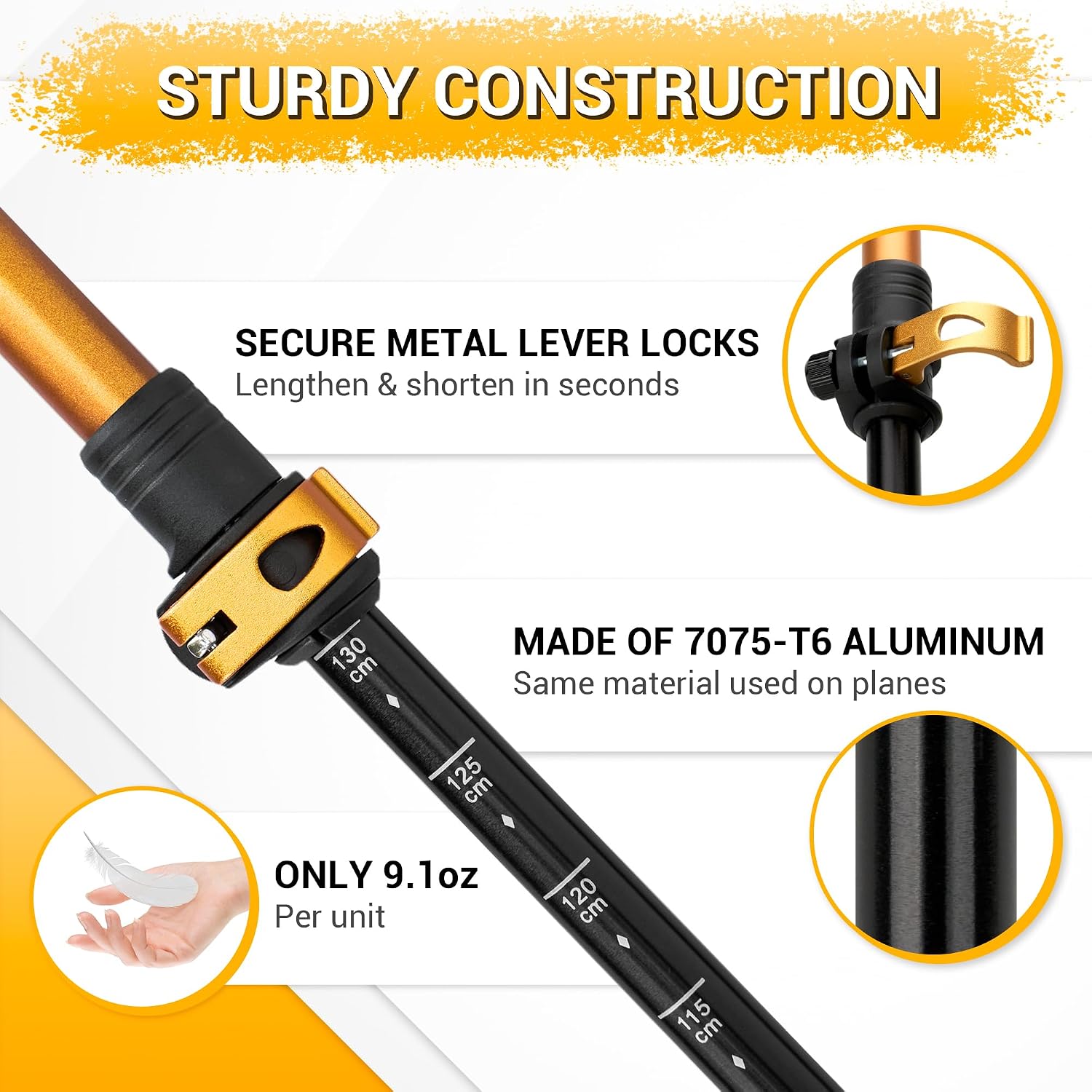 Durable 7075 Aluminum Trekking Poles, Walking Sticks for Hiking | Collapsible, Lightweight with Cork Grips