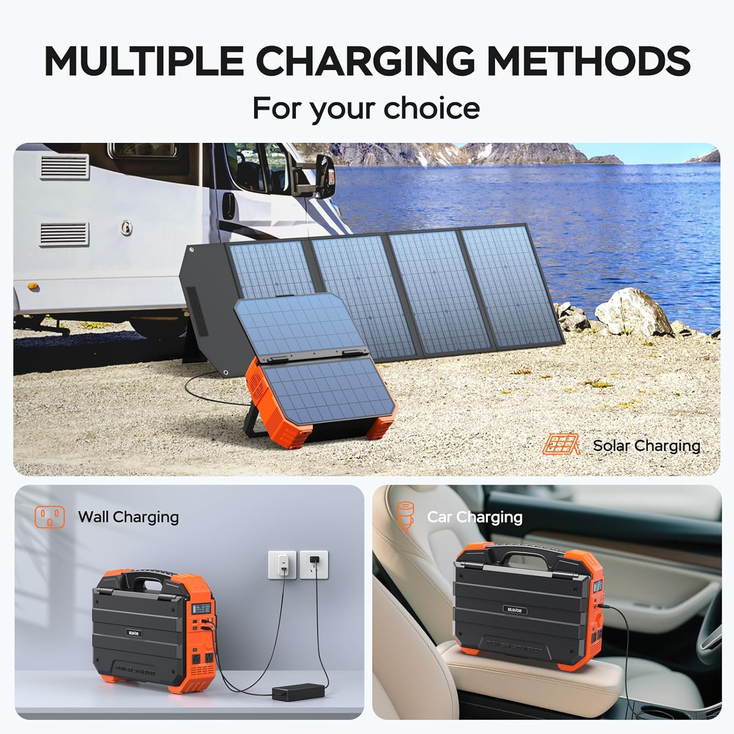 Portable Power Station 1600W (Peak 3200W), Built-in Solar Panel, 1024Wh LiFePO4 Battery, 100W USB-C Fast Charge