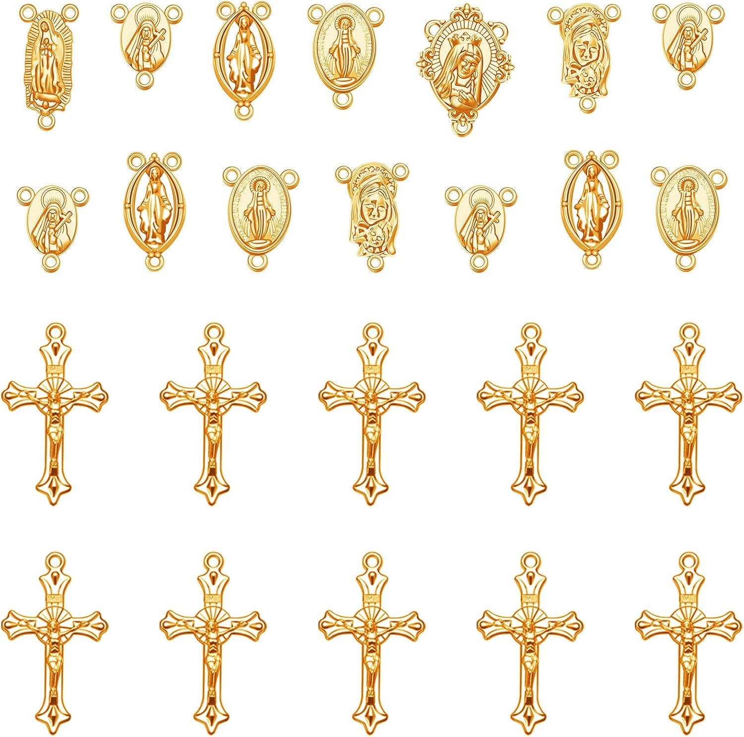60Pcs/30Sets Rosary Making Kits Supplies Religion Cross and Center Medal Charms Jesus Crucifix Oval Alloy Pendant for