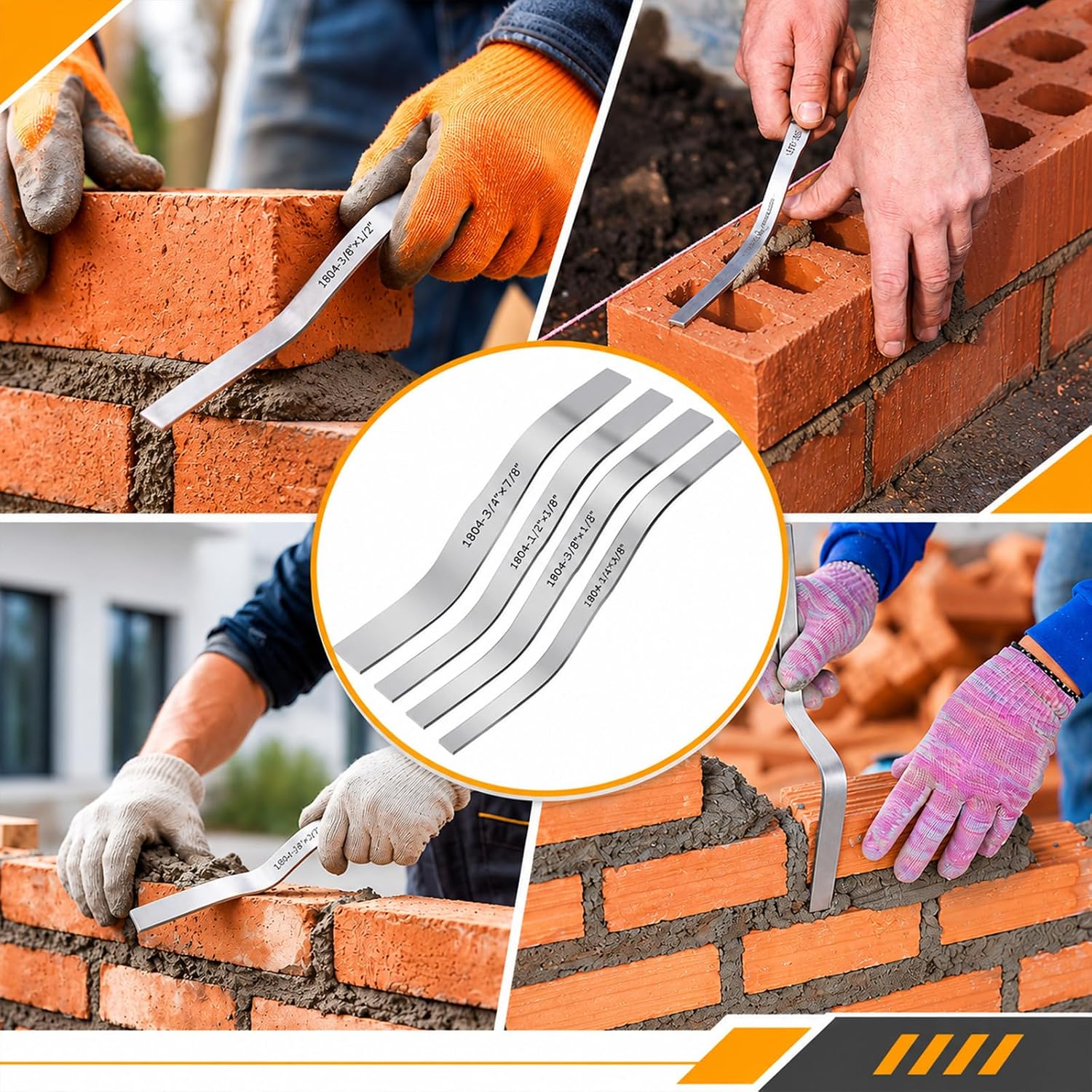 4 Pcs Double Ended Brick Jointer Concrete Jointer Tuck Pointing Tools with 4 Sizes 3/8" x 1/4" 3/8" x 1/2" 5/8" x