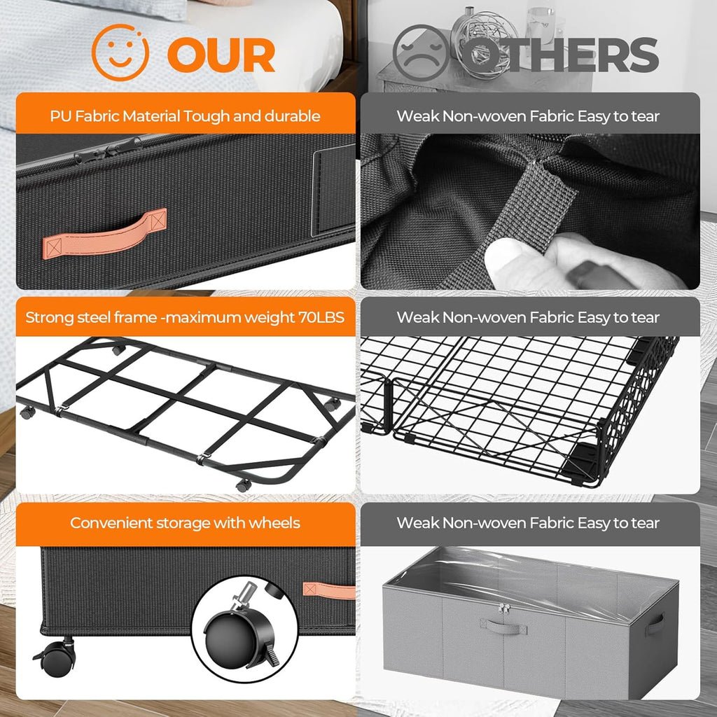 Under Bed Storage with Wheels,2-Pack Under Bed Storage Containers with Clear Lids,XXL Large Under the Bed Storage