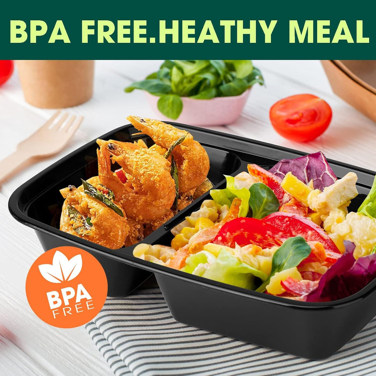 10 Pack 32 oz 2-Compartment Meal Prep Containers with Lids