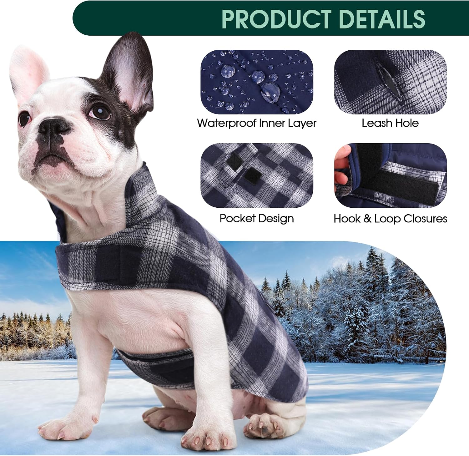 Dog Winter Coat, Reversible Dog Jacket, Warm Doggie Coat British Style Puppy Cold Weather Vest, Windproof Pet Clothes