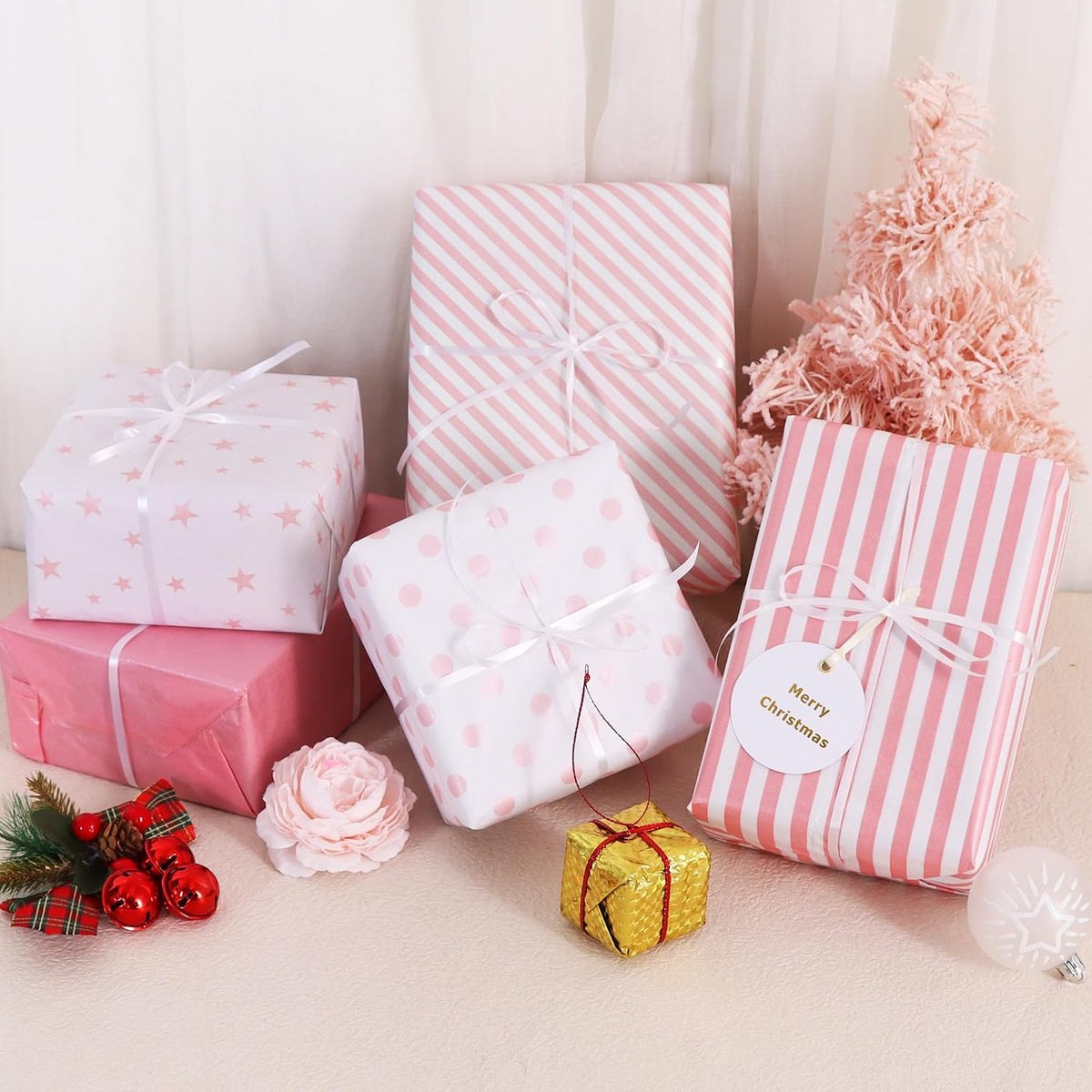 100 Sheets Pink White Tissue Paper Bulk for Gift Wrapping Gift Bag