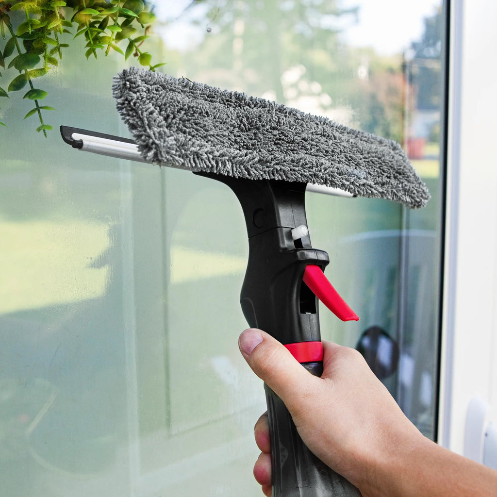 Libman 3-in-1 Window Squeegee Spray Tool – Spray Bottle with Microfiber Scrubber and Rubber Blade – All-in-One Glass