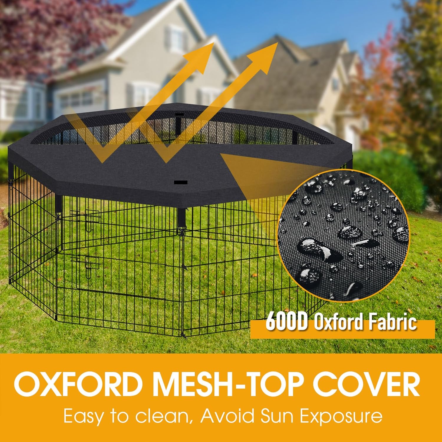 Dog Playpen Top Cover Only for 8 Panel 24 Inch Pet Playpen, Black Mesh Shade Cover for Small Medium Pets, Indoor