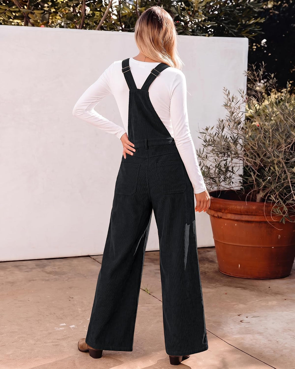 Corduroy Overalls for Women Baggy Wide Leg Bib Overall Jumpsuit