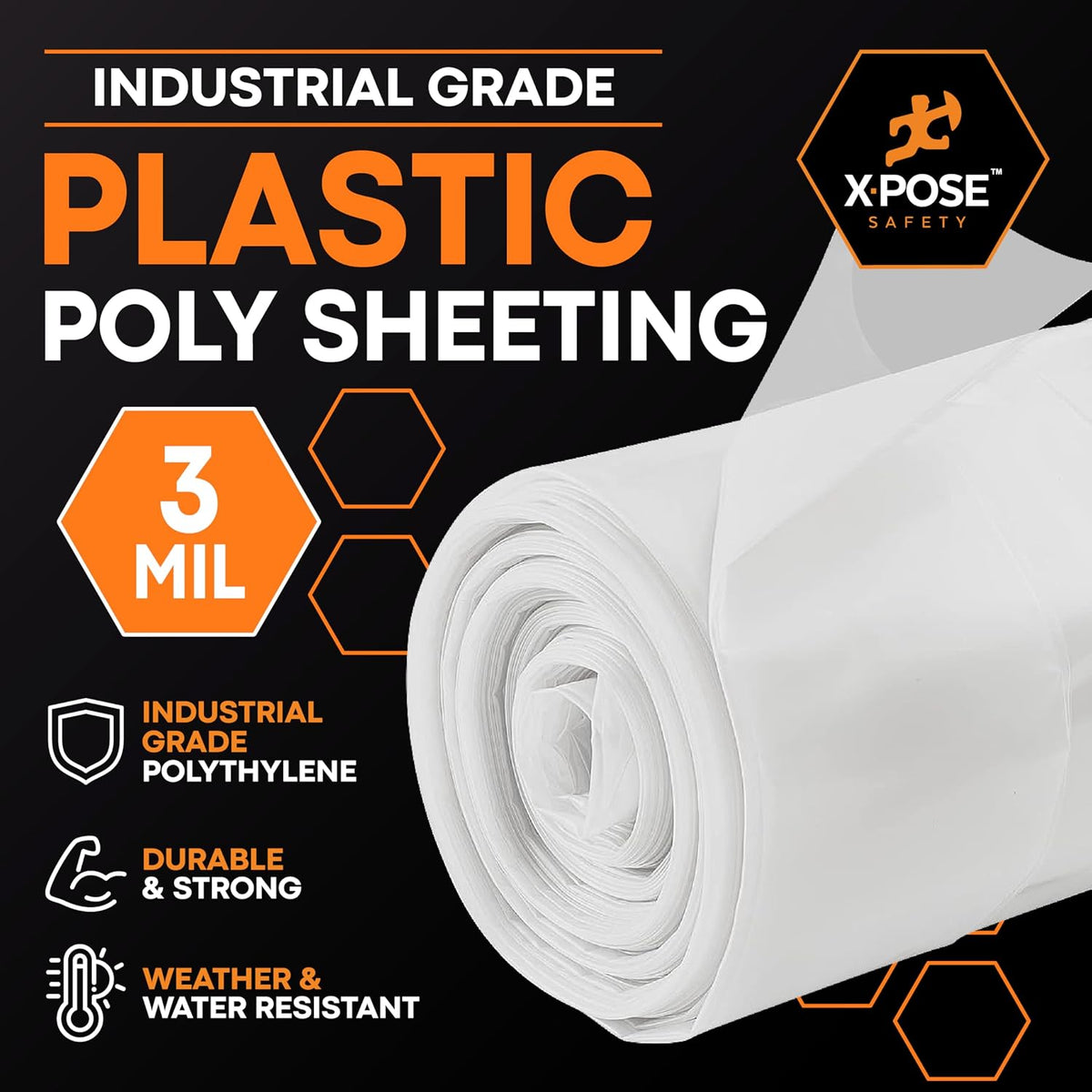 Clear Plastic Sheeting – 10' x 25' Roll – Heavy Duty 3 Mil Poly Sheet – Waterproof, Dustproof, Vapor Barrier – for