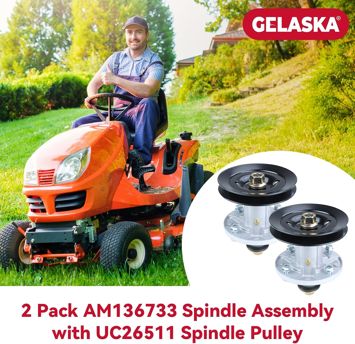 GELASKA 2Pack AM136733 Spindle with UC26511 Pulley for John Deere X300 Z225