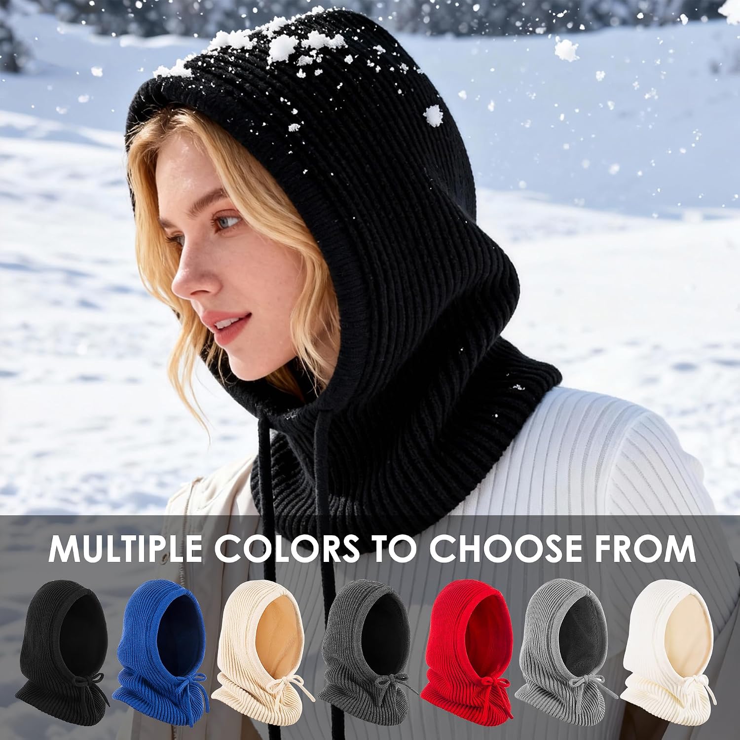 Winter Balaclava Hat for Men Women,Windproof Blend Hooded Scarf Hat Warm Fleece Lined Neck Gaiter Beanie Cap for Cold
