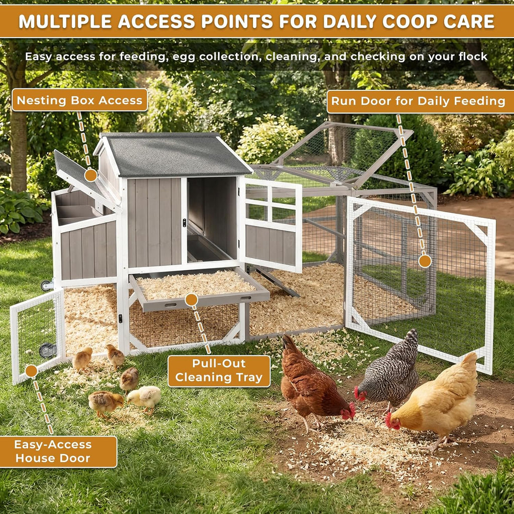 Large 95.3" Outdoor Chicken Coop with Run and Wheels for 3-6 Chickens