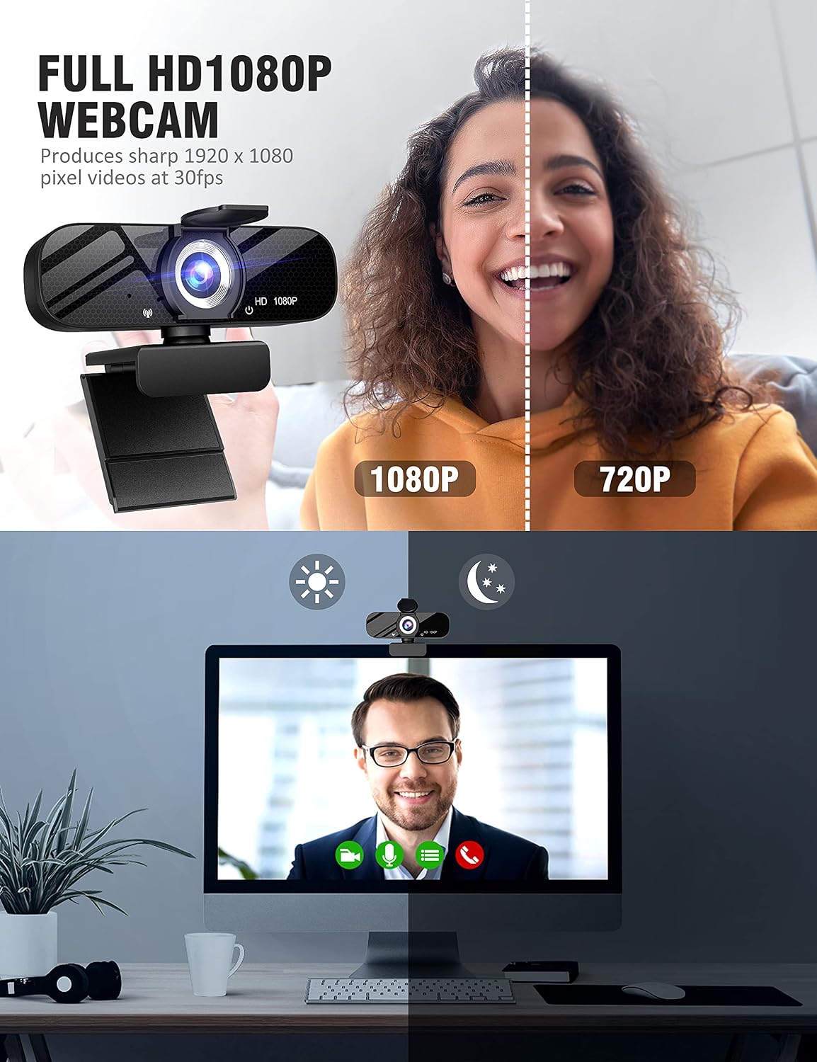 HD Pro PC Webcam, Full HD 1080p/30fps Video, Clear Audio, 120° FOV, Light Correction, Works with Microsoft Teams