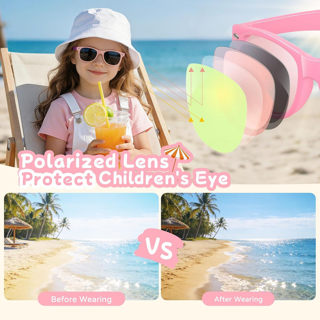Polarized Kids Sunglasses Toddler Baby Glasses for Girls Boy Age 3-9 | Lightweight Flexible TPEE Frame, Cute Infant