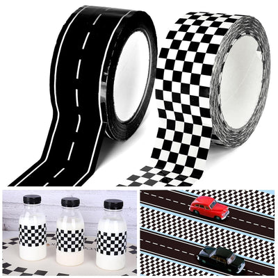 220 Yards Packing Tapes Checkered Flag and Road Track Tapes Black White Buffalo Tape Decorative Race Car Road Packing