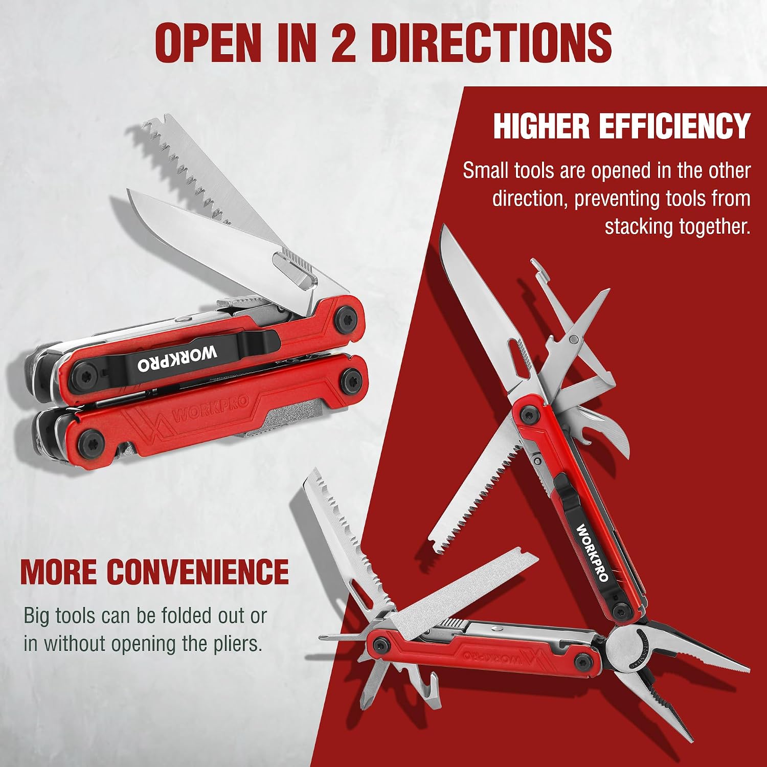 18-in-1 Multi Tool Pliers Pocket Knife, 2 Safety Locks, EDC, Red | Gifts for Men Dad Women Wife, Stainless Steel