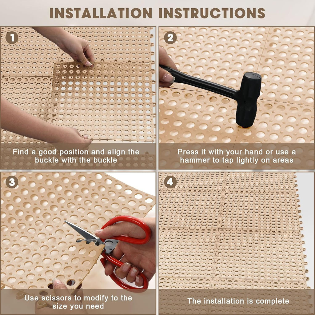 24 Pack Drainage Tiles Modular Interlocking Floor Tiles, Beige