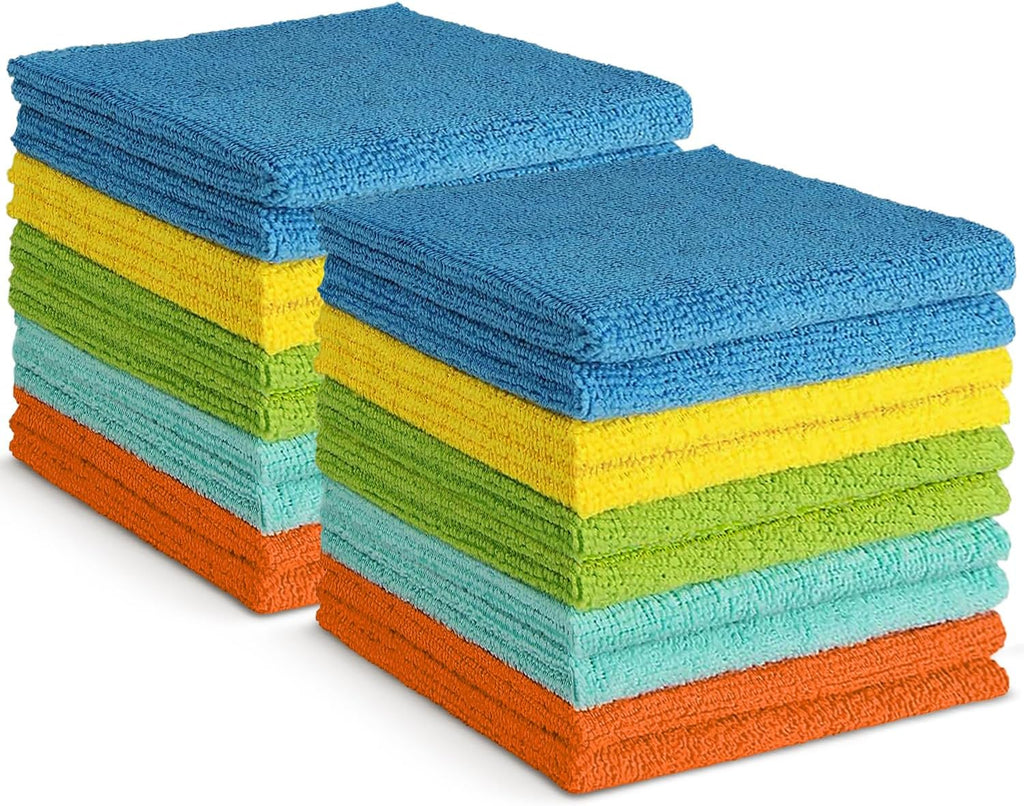 Microfiber Cleaning Cloth, 20PK, Soft Absorbent Rags, Microfiber Towels for Cars, Kitchen Towels, Dusting Cloth for