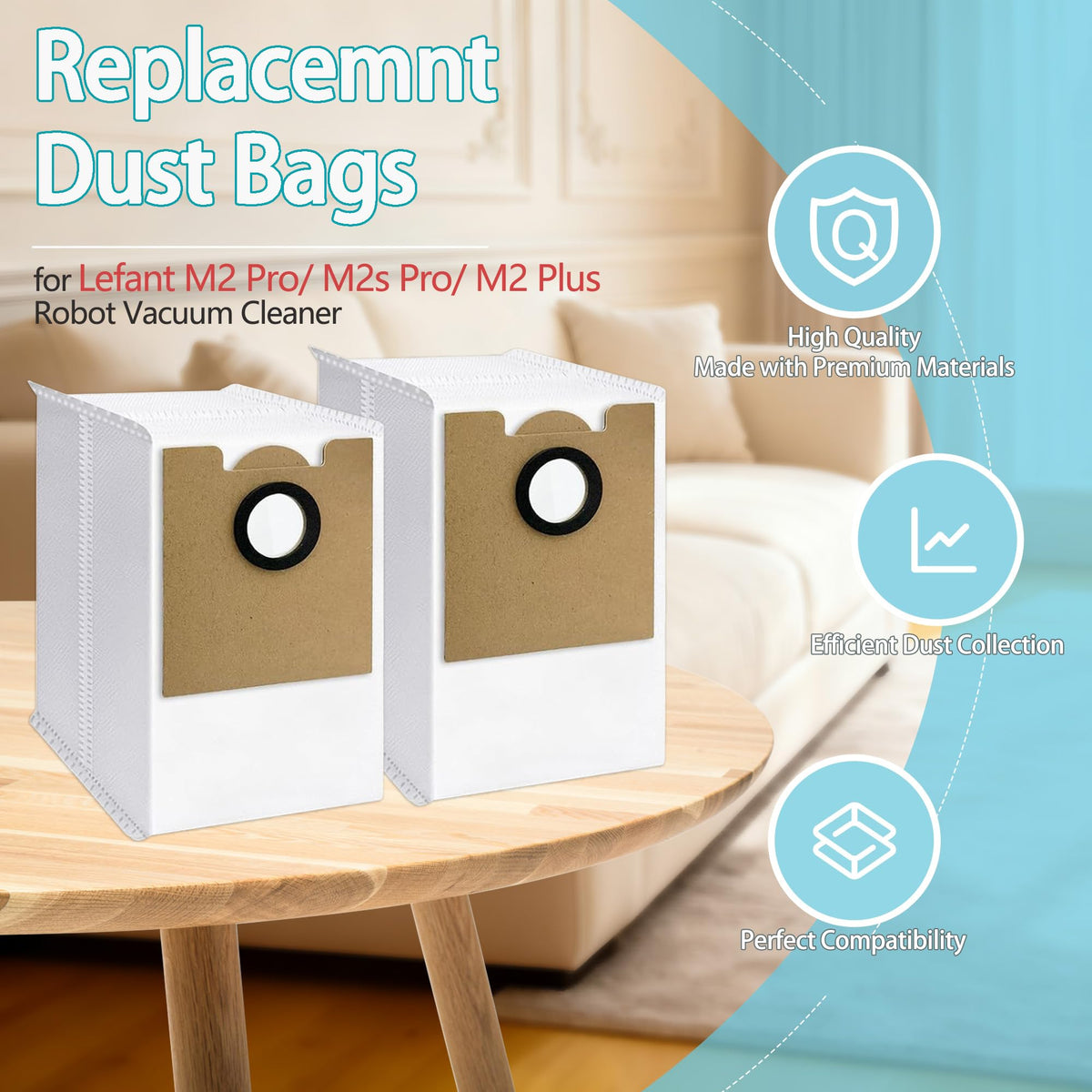 10 Pack Replacement Dust Bags for Lefant M2 Pro, M2S Pro, M2 Plus