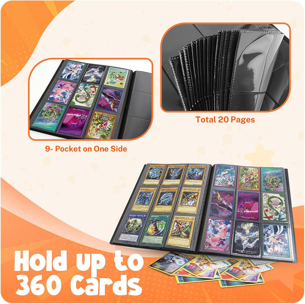 Card Binder, 9 Pocket Trading Card Album Folder,20 Pages, 360 Card Capacity Sports Card Binder, Premium Card Binders