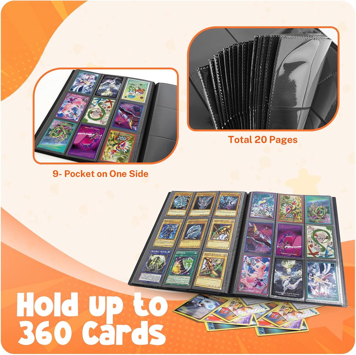 Card Binder, 9 Pocket Trading Card Album Folder,20 Pages, 360 Card Capacity Sports Card Binder, Premium Card Binders