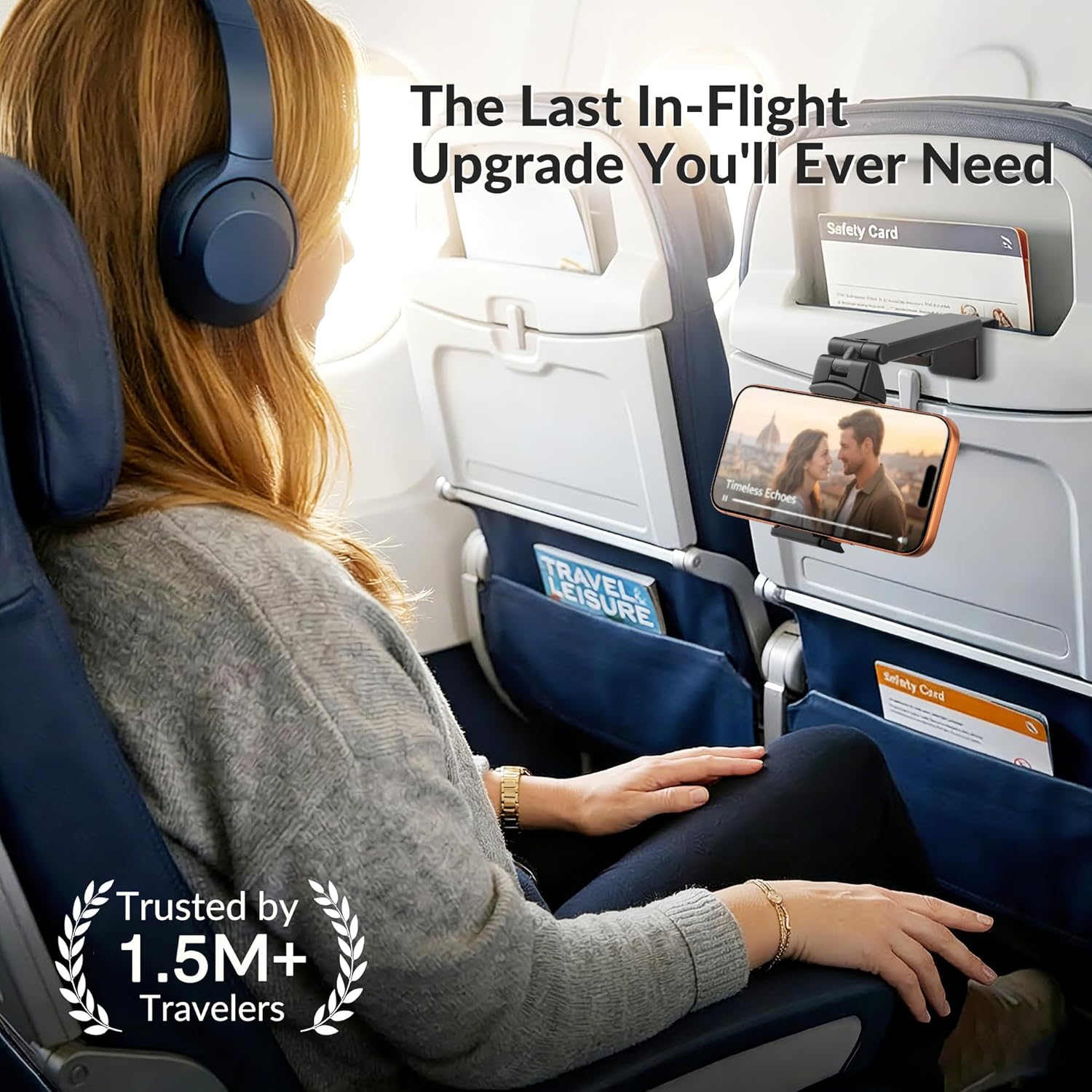 Airplane Phone Holder Mount Universal in Flight Hands Free Viewing with Multi-Directional Dual 360 Degree Rotation