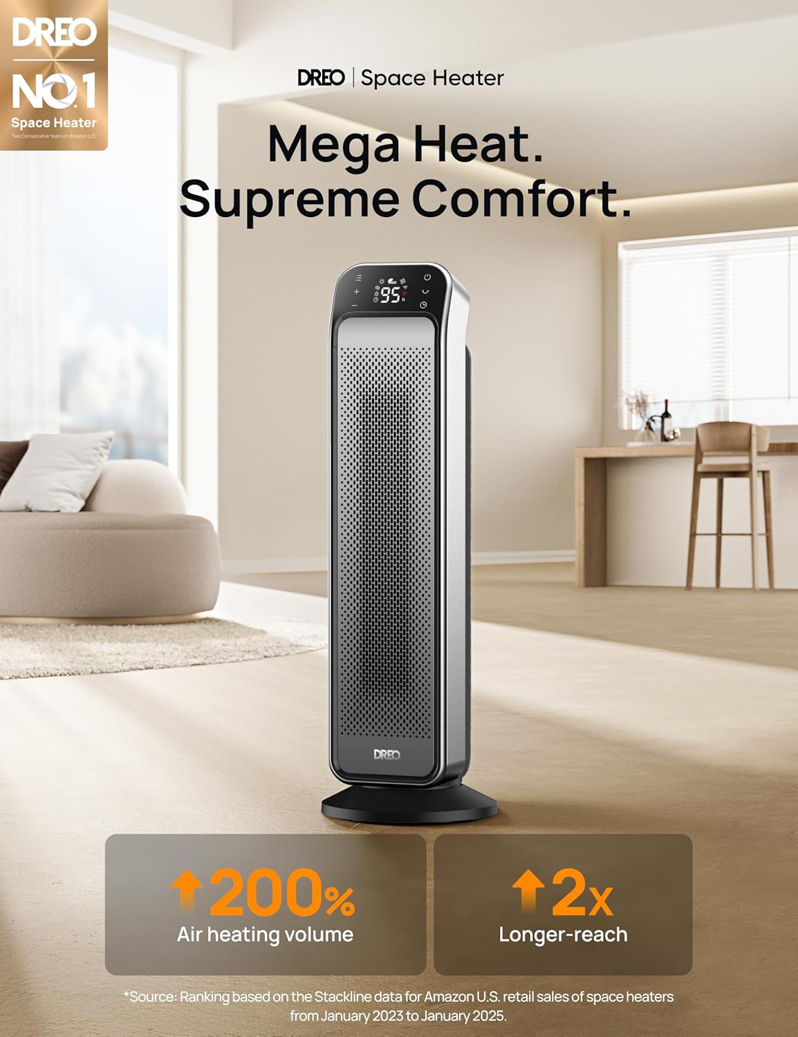 Space Heater Indoor, 25" 11.5ft/s Fast Portable Room Heater with Remote and Thermostat, 3 Modes, Overheating &
