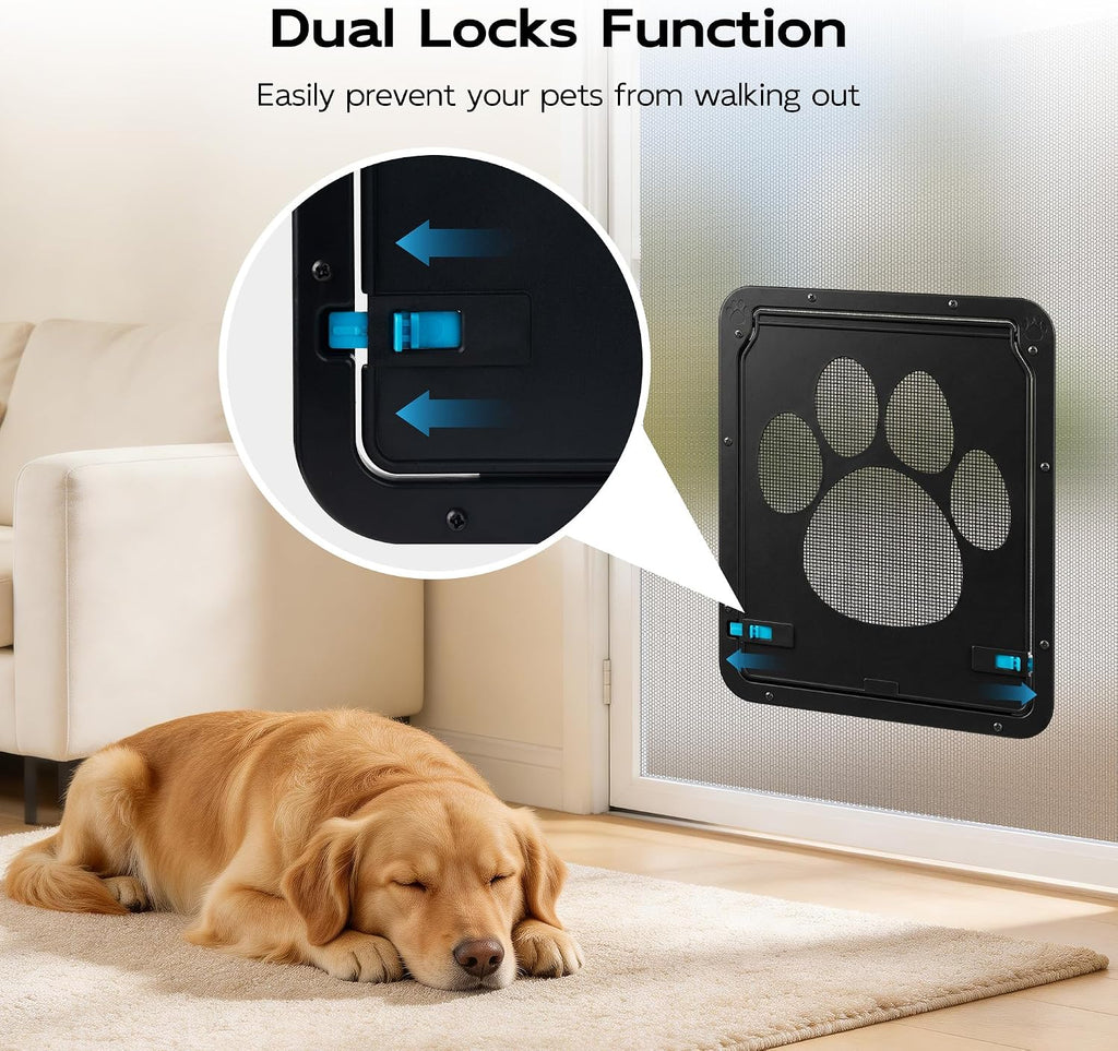 PetPrime Dog Door for Screen Door with Flap Opening 12×14 inches,Lockable Auto-Close Magnetic Large Pet Door for