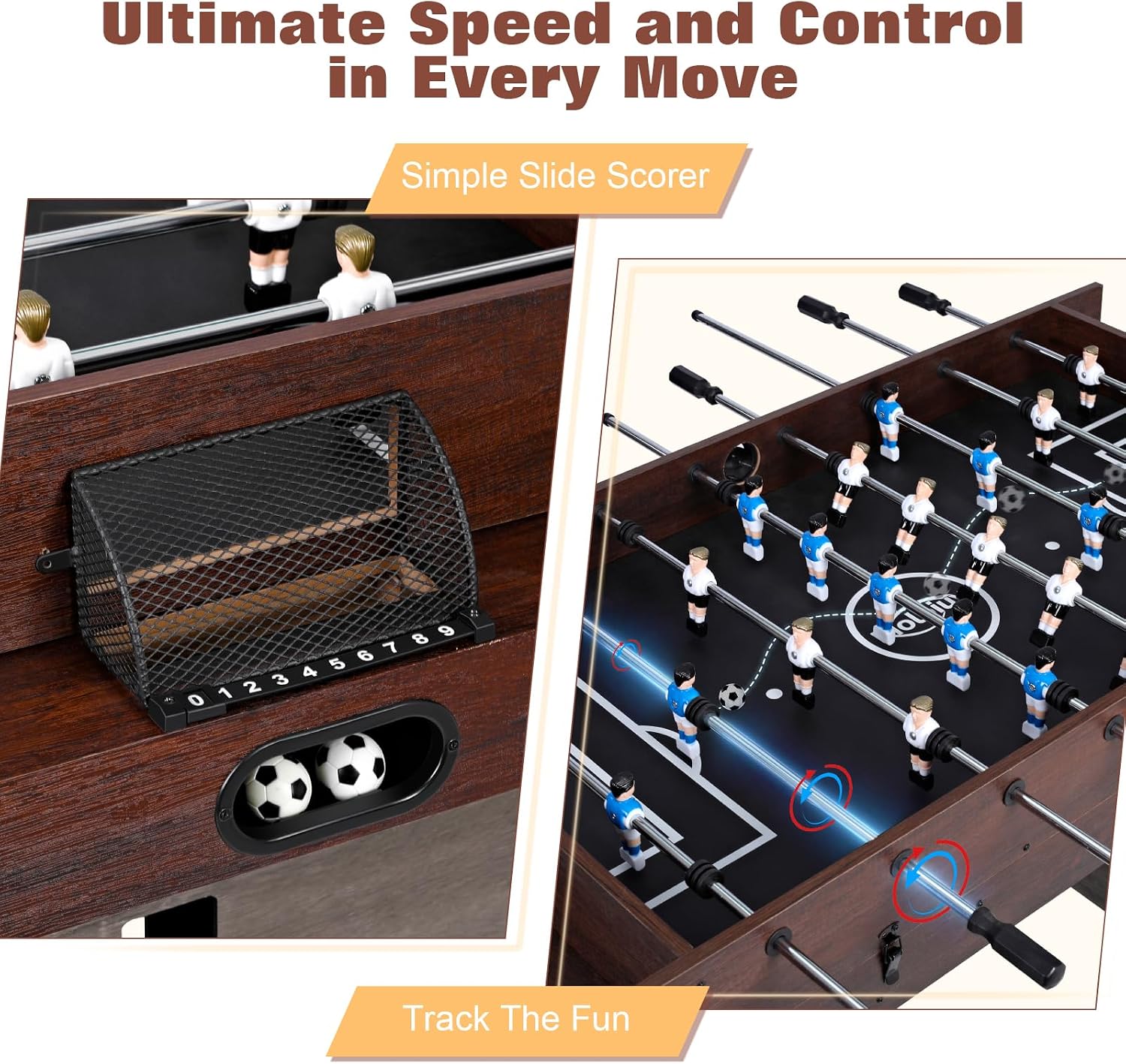4-in-1 Combo Game Table 55" Multi-Game Table with Foosball, Electric Air Hockey (Powerful 700mA Motor), Ping Pong &