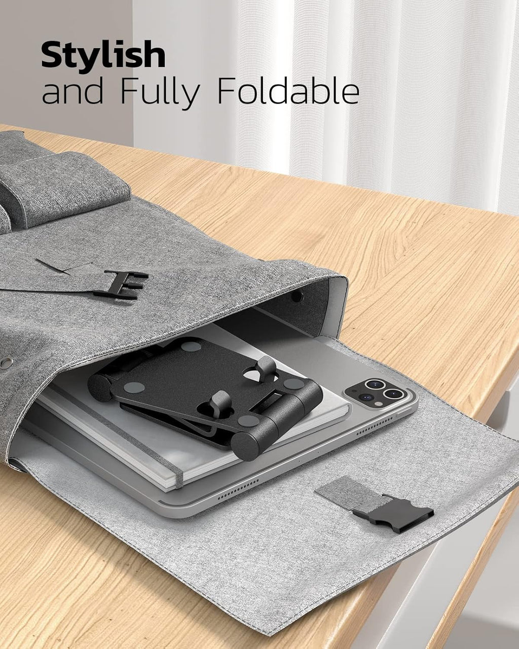 Dual Folding Cell Phone Stand, Fully Adjustable Foldable Desktop Phone Holder Cradle Dock Compatible with iPhone 17