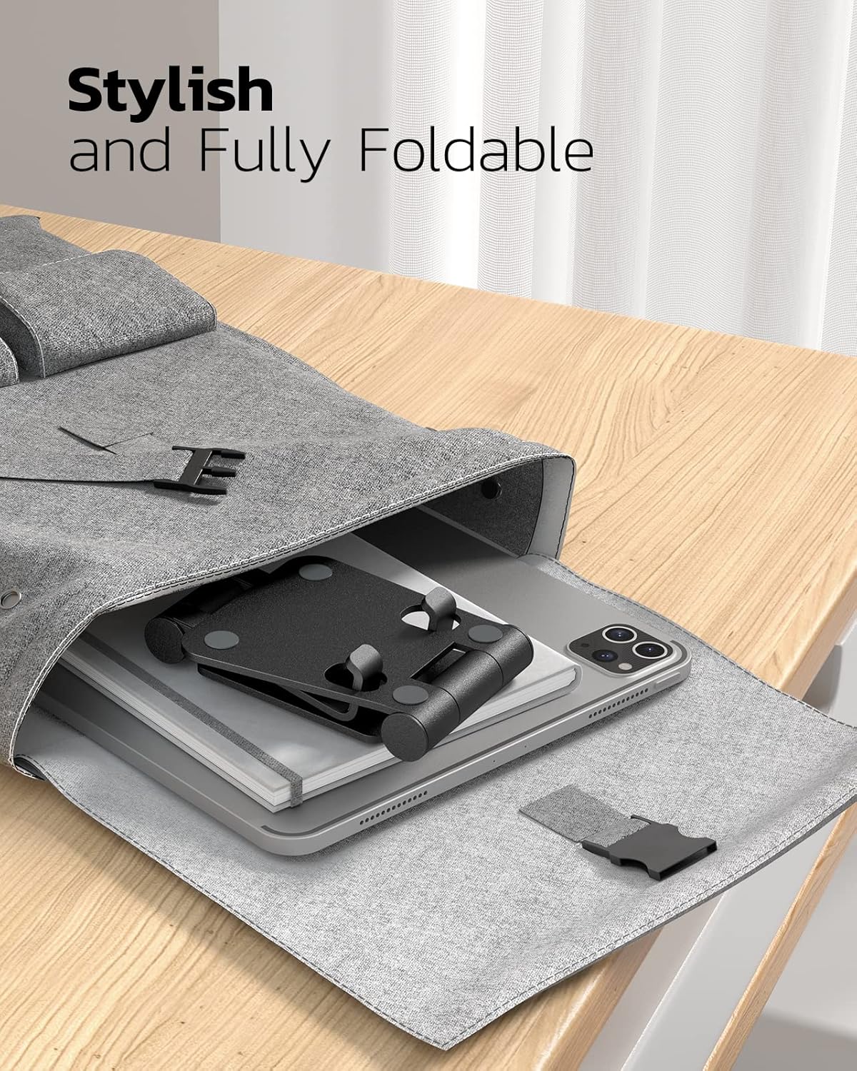 Dual Folding Cell Phone Stand, Fully Adjustable Foldable Desktop Phone Holder Cradle Dock Compatible with iPhone 17