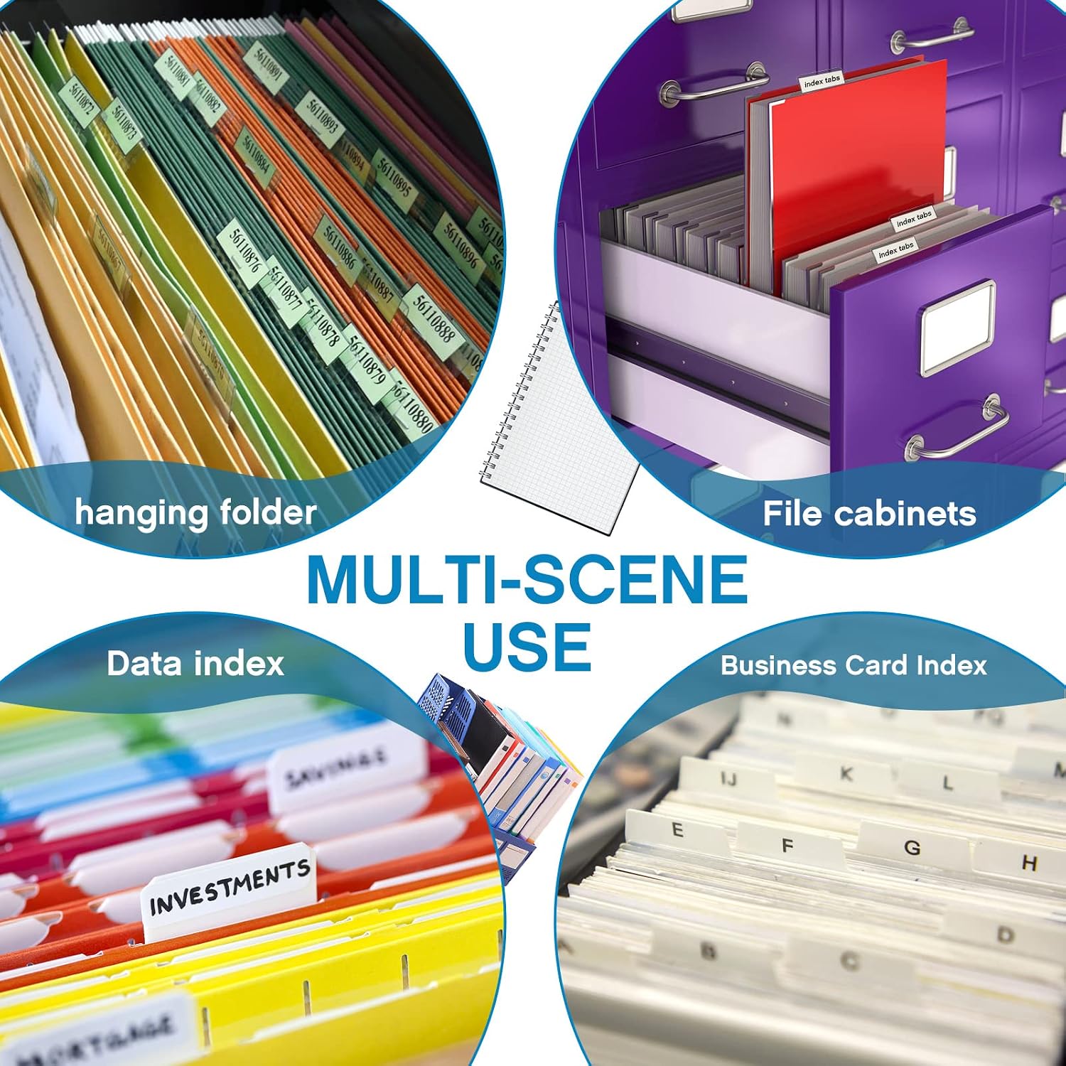 50 Pieces 2 Inch Insertable Self-Adhesive Tabs with Printable Inserts with File Folder Labels Sticky Plastic Index