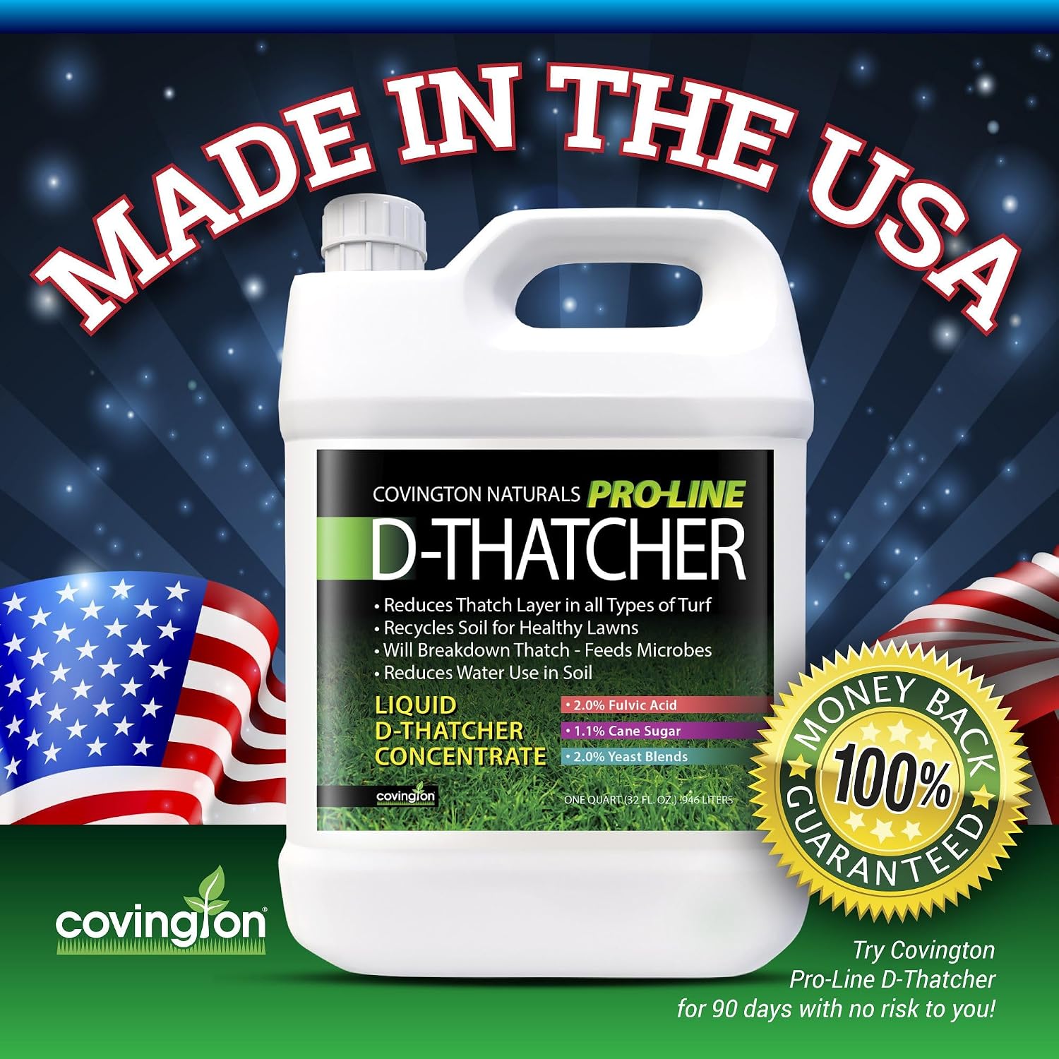 Covington PRO-LINE D-THATCHER Liquid Dethatcher (32oz) – Lawn Thatch Remover & Soil Softener, Grass Clipping