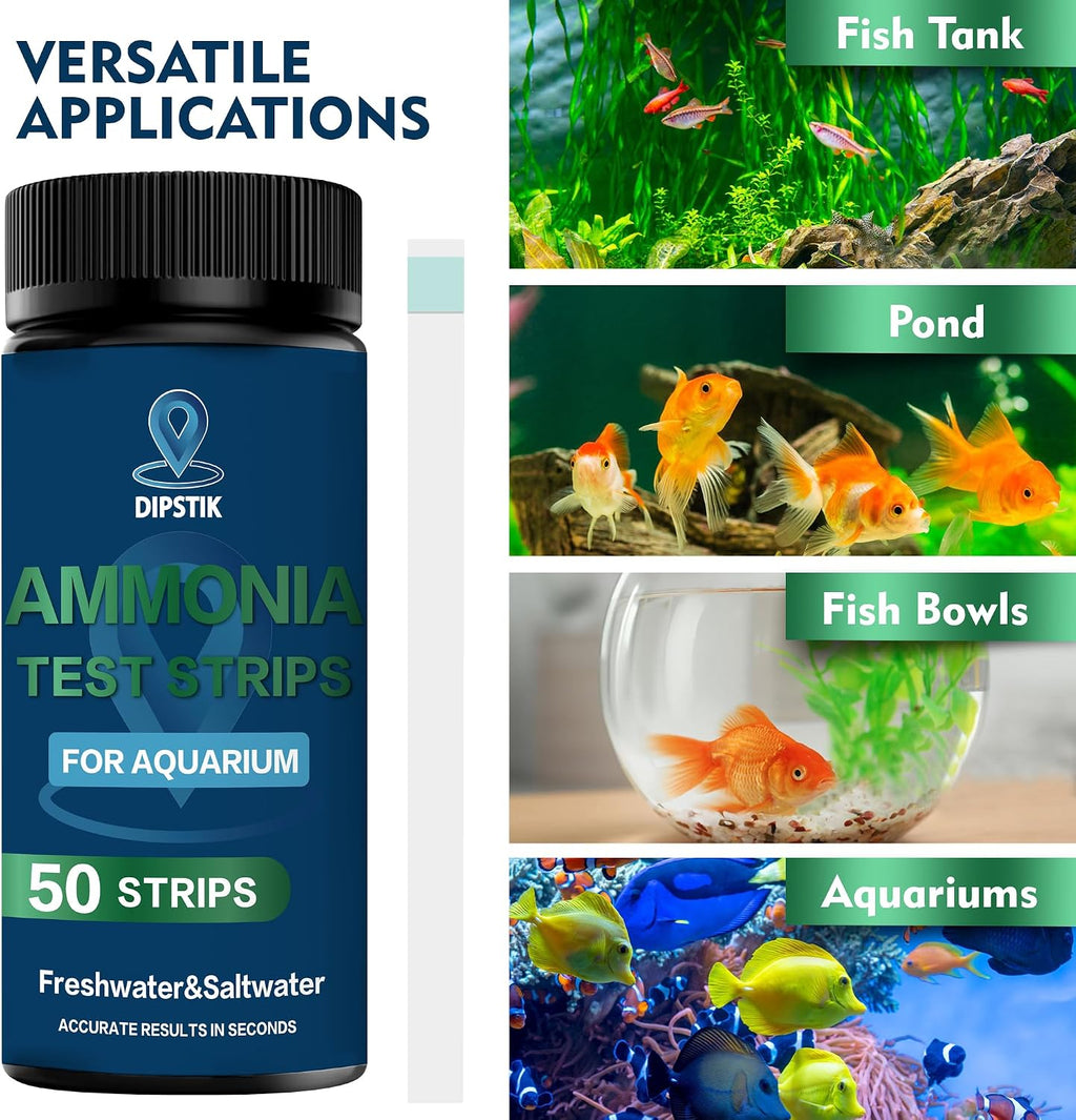 Ammonia Test Strips for Fish Tank,Feshwater & Saltwater (50ct) | Ammonia Aquarium Water Test Kit