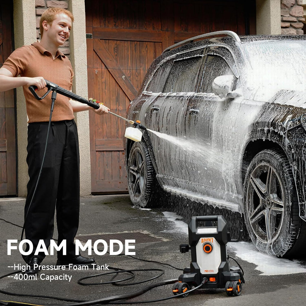 4800PSI Electric Pressure Washer, Electric Power Washer | Anti-Tipping 4-Wheel Design, 4 Nozzles, Foam Cannon, Spray