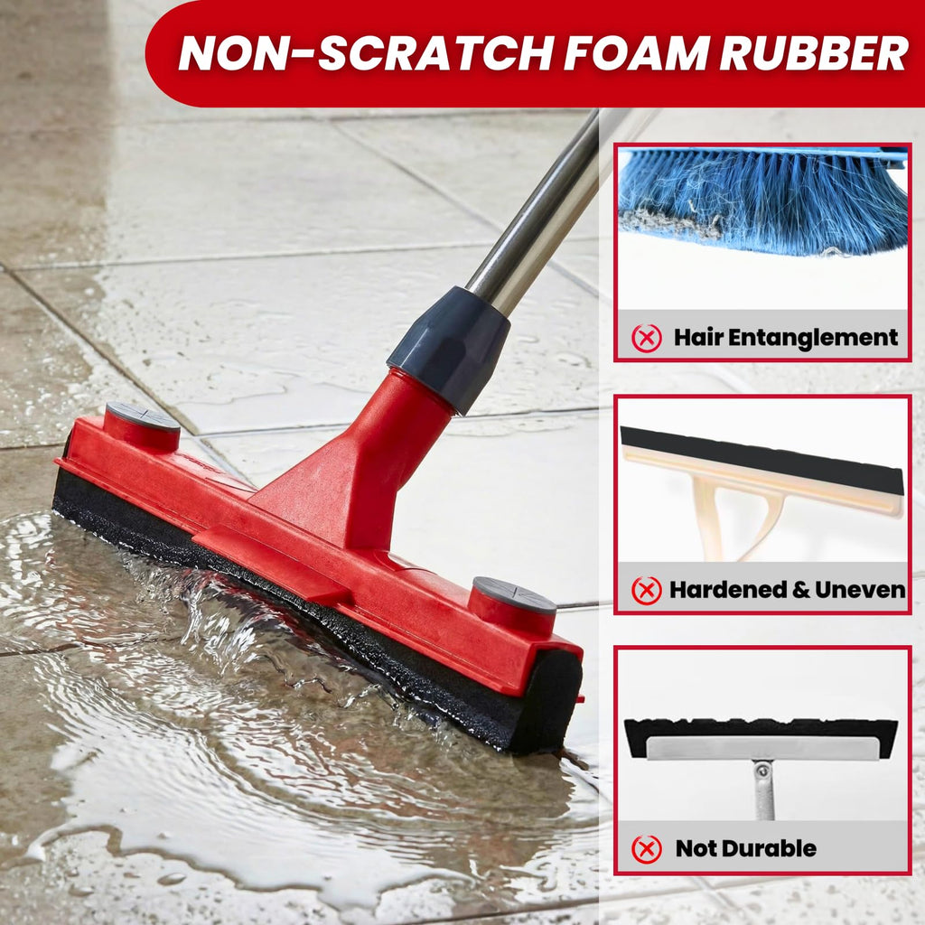 Floor Squeegee with 2 Replaceable Heads and Extendable 62" Long Handle