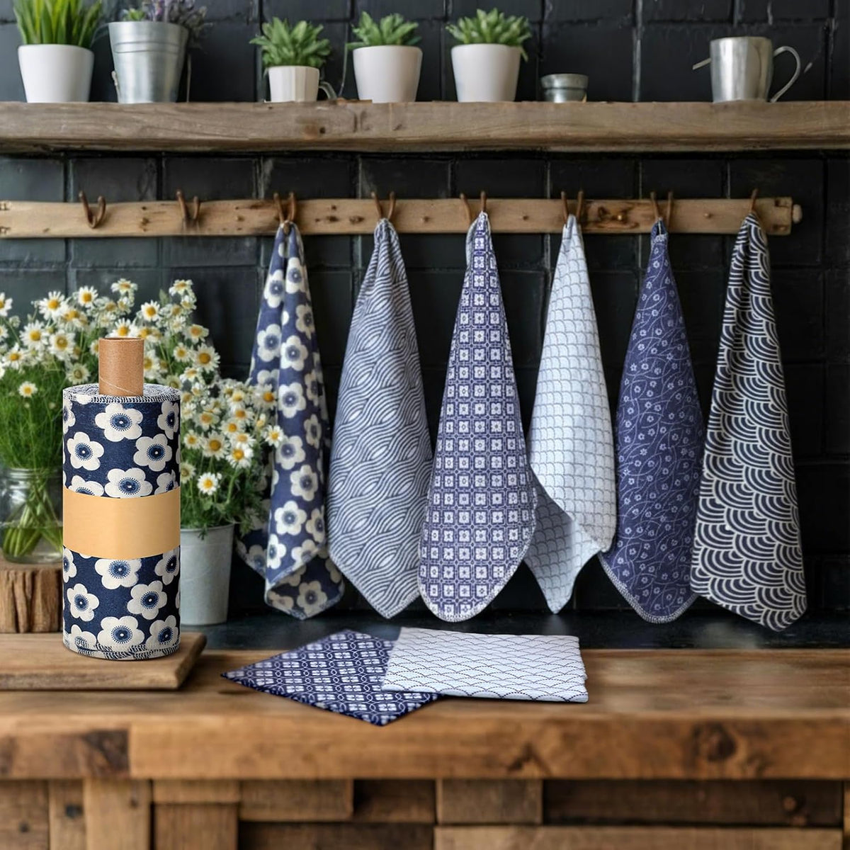 30 Pcs Reusable Paper Towel for Kitchen, Geometric Style